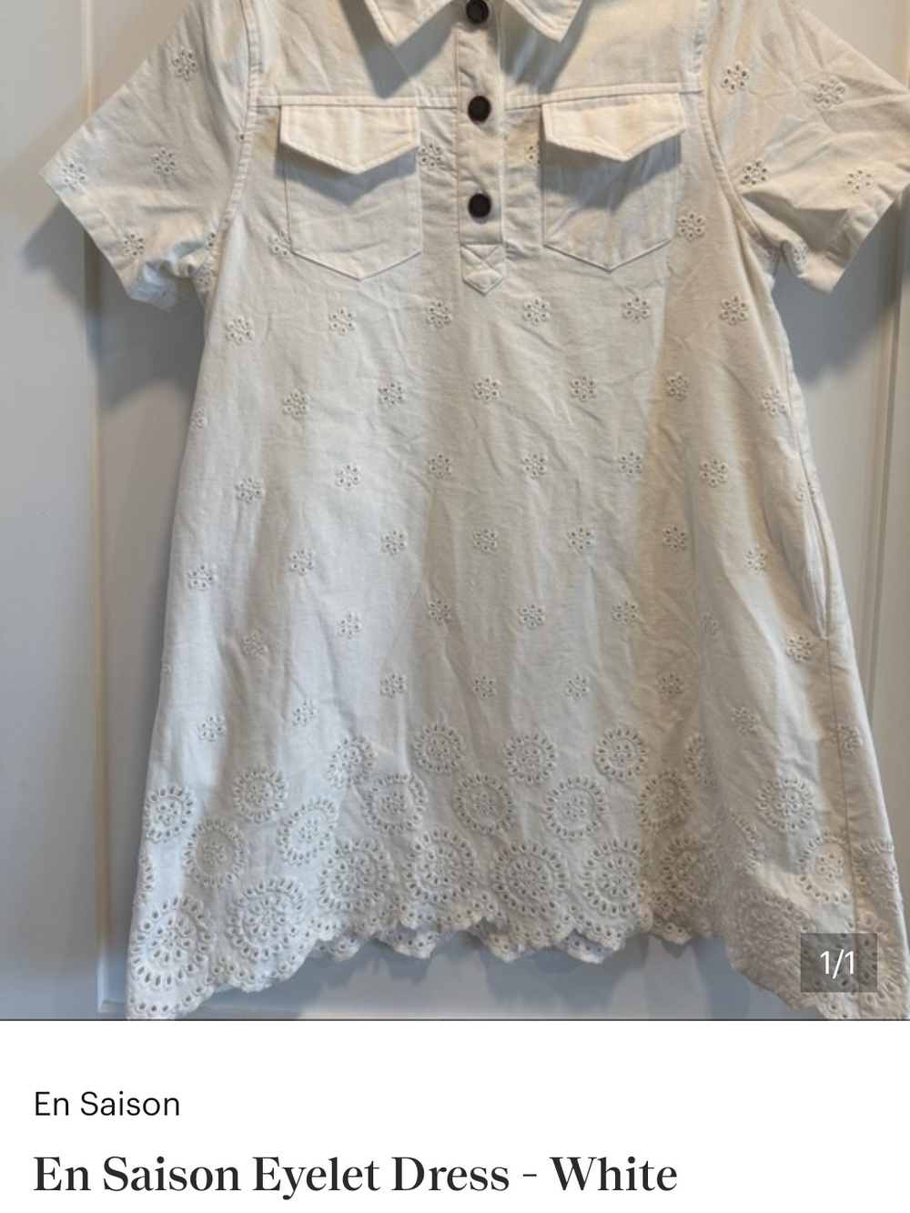 En Saison White Eyelet Button-Front Shift Dress